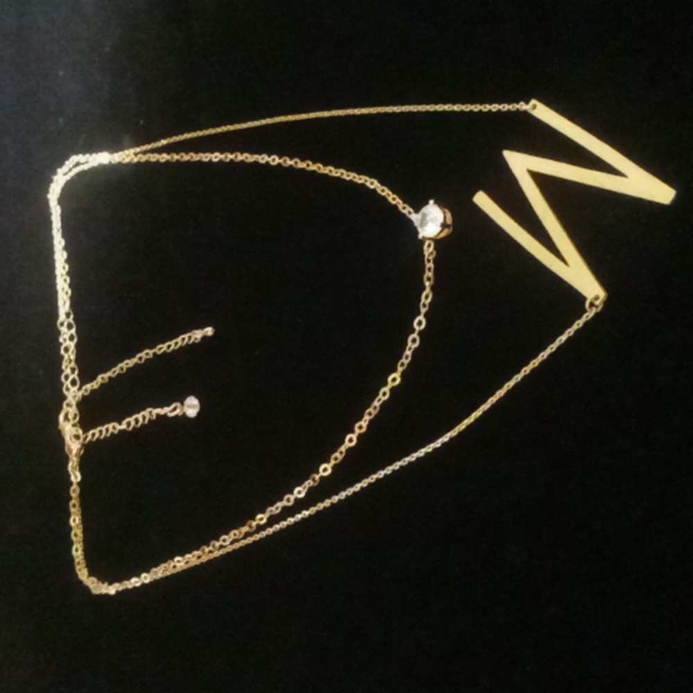W initial necklace 18 in long with a crystal necklace 16 in. Layered